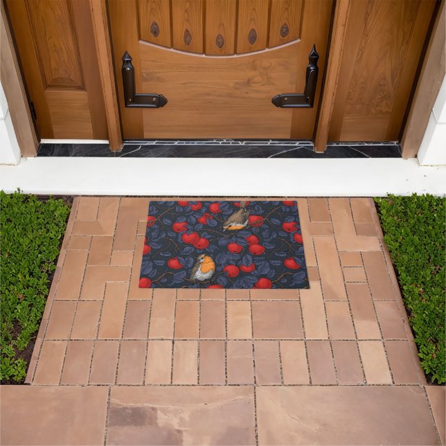 Robins in the apple tree/blue and red  doormat (Outdoor)