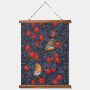 Robins in the apple tree/blue and red hanging tapestry