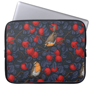 Robins in the apple tree/blue and red laptop sleeve