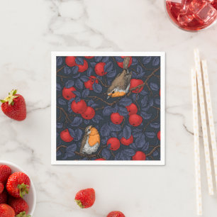 Robins in the apple tree/blue and red napkin