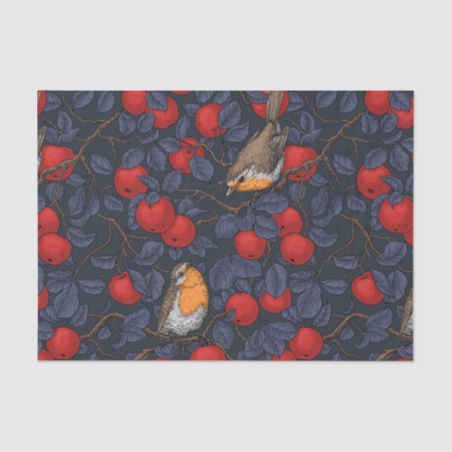 Robins in the apple tree/blue and red  tissue paper (Front)