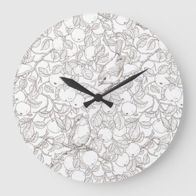 Robins in the apple tree/umber and white large clock (Front)