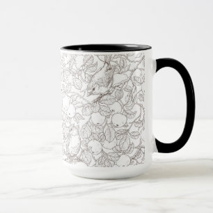 Robins in the apple tree/umber and white mug
