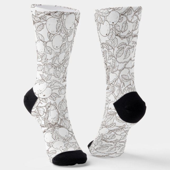 Robins in the apple tree/umber and white socks (Angled)