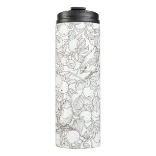 Robins in the apple tree/umber and white thermal tumbler