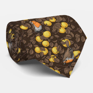 Robins in the apple tree/yellow and dark brown tie