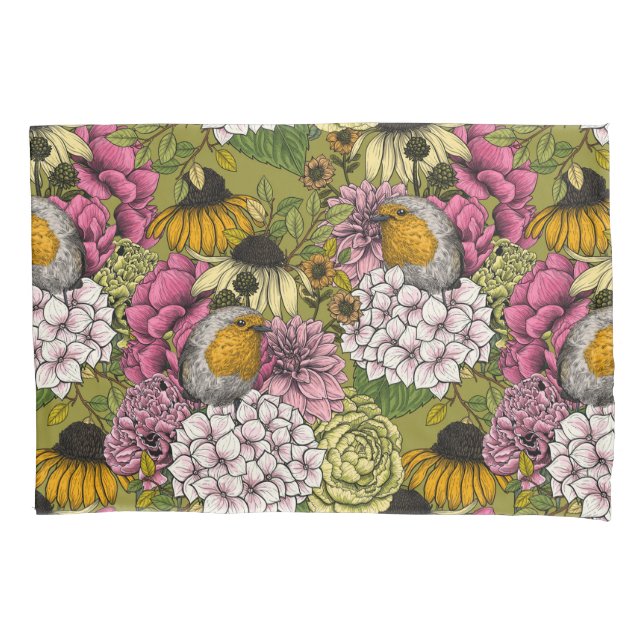 Robins in the garden 2 pillowcase (Front-Left)