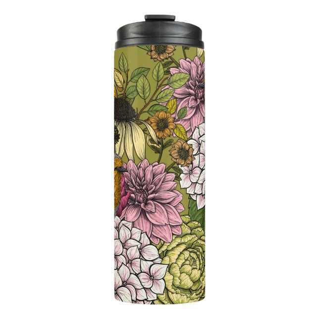 Robins in the garden 2 thermal tumbler (Front)