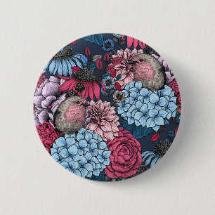 Robins in the garden 3 6 cm round badge