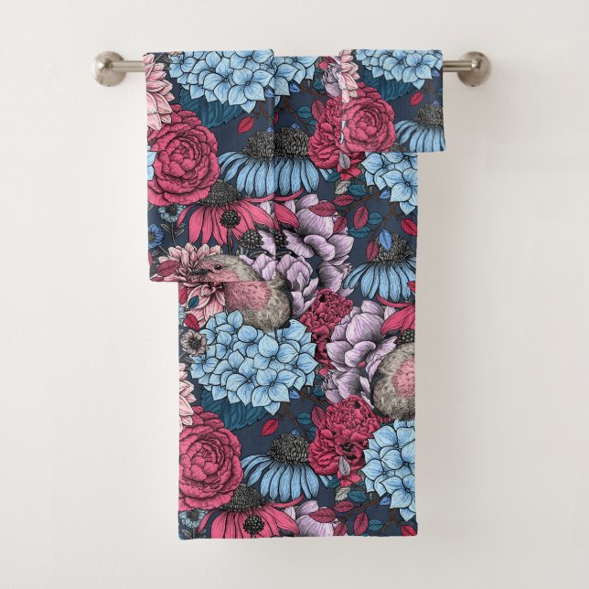Robins in the garden 3 bath towel set (Insitu)