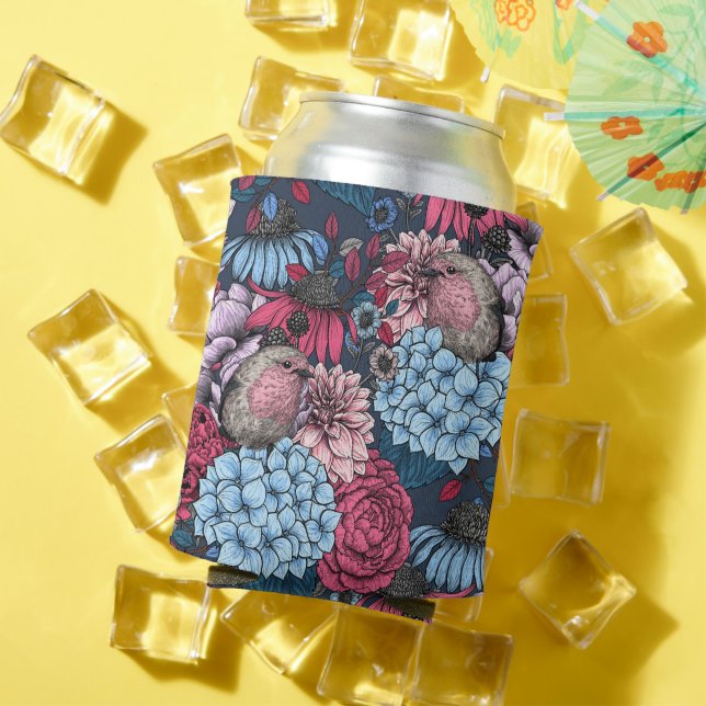 Robins in the garden 3 can cooler (In Situ Summer)