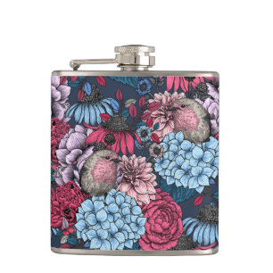 Robins in the garden 3 hip flask