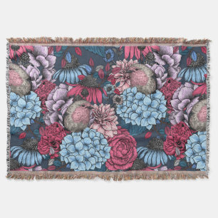 Robins in the garden 3 throw blanket