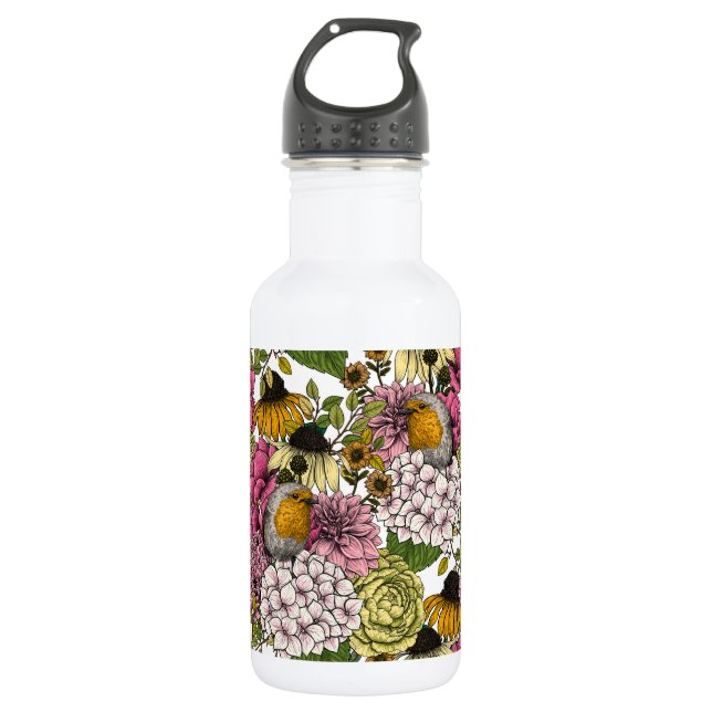 Robins in the garden 532 ml water bottle (Front)