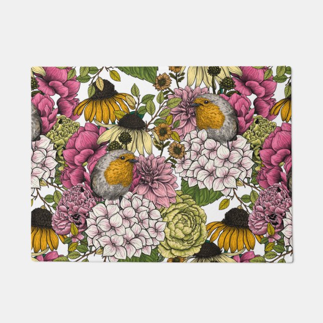 Robins in the garden doormat (Front)