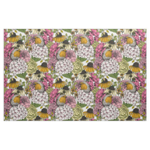 Robins in the garden fabric