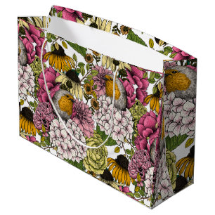 Robins in the garden large gift bag