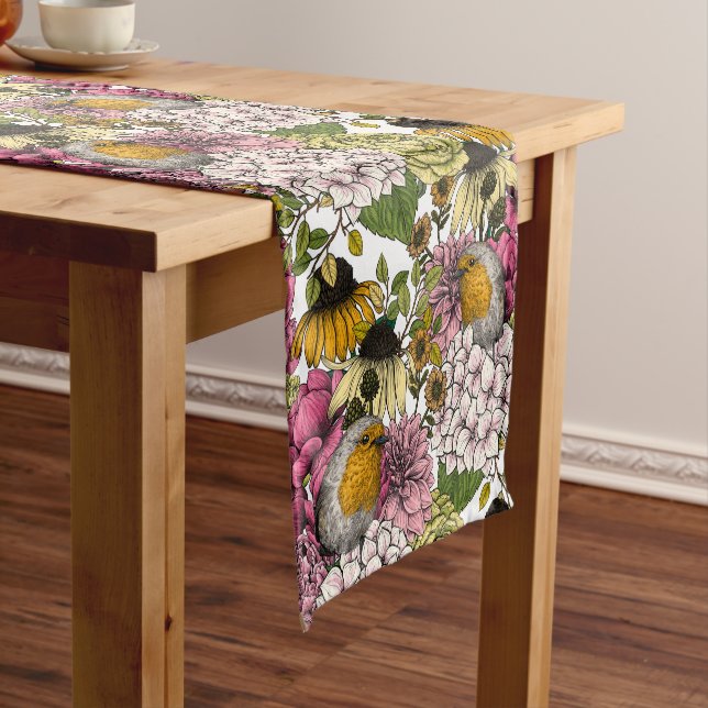 Robins in the garden short table runner (In Situ)