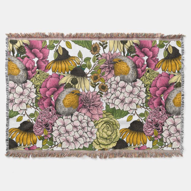 Robins in the garden throw blanket (Front)