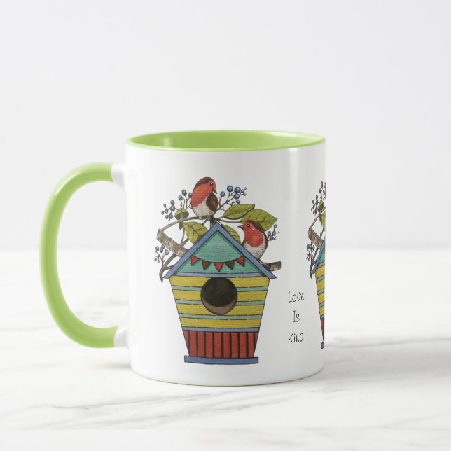 Robins With Blueberries And Birdhouse Mug (Left)