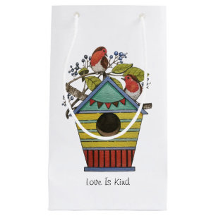 Robins With Blueberries And Birdhouse Small Gift Bag