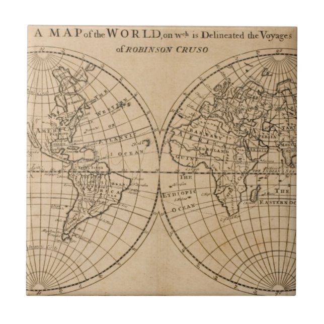 Robinson Crusoe's Map of the World Ceramic Tile (Front)