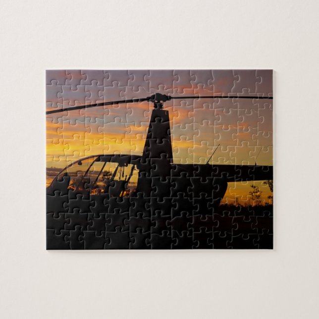 Robinson R44 helicopter at sunset Jigsaw Puzzle (Horizontal)