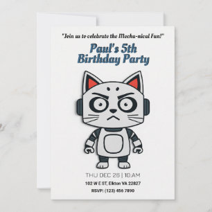 Robo Cat Birthday Party - Futuristic Feline Fun Invitation