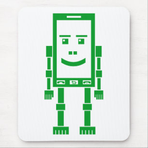 Robo Phone - Grass Green on White Mouse Pad