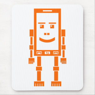 Robo Phone - Orange on White Mouse Pad