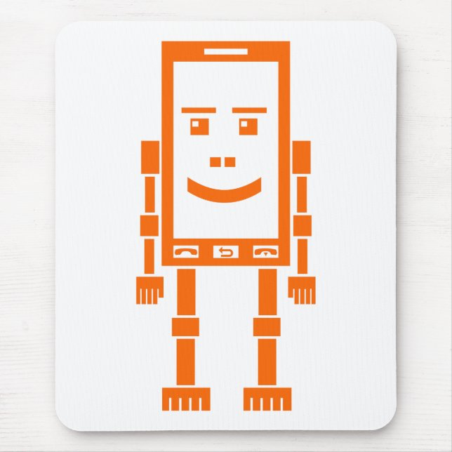 Robo Phone - Orange on White Mouse Pad (Front)