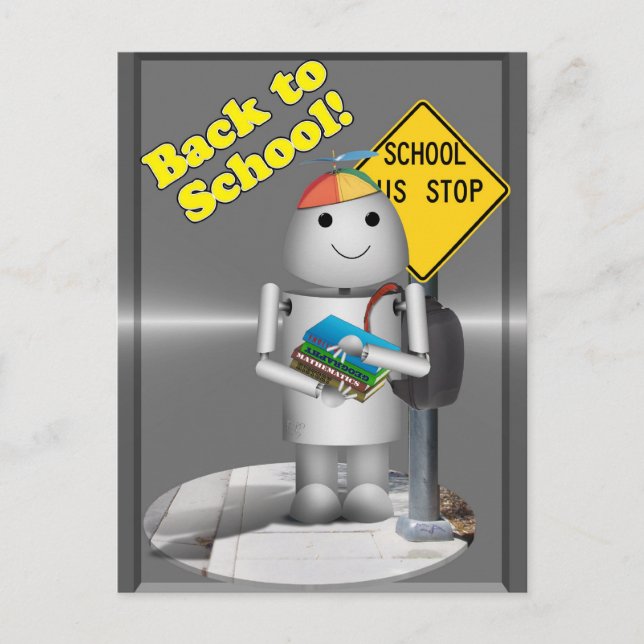 Robo-x9 at the School Bus Stop Postcard (Front)