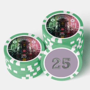 Robot 1 green 25 striped poker chip
