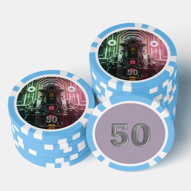 Robot 1 light blue 50 striped poker chip (Stack)