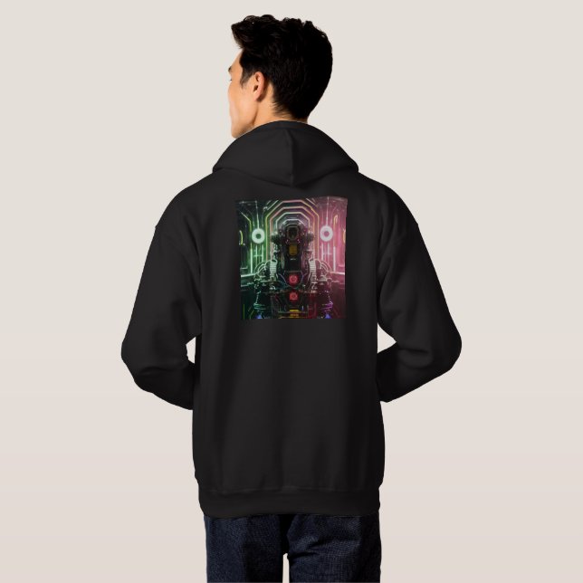  Robot 1 men black hooded sweatshirt back (Back Full)
