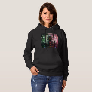  Robot 1 women black hooded sweatshirt