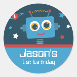 Robot 1st Birthday Custom Stickers