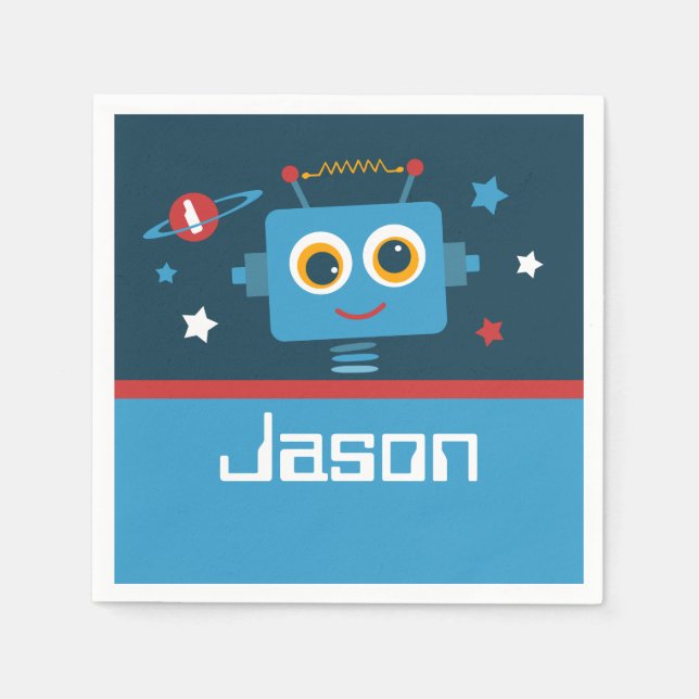 Robot 1st Birthday Napkin (Front)