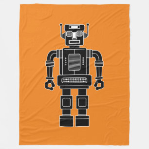 Robot 270620/04 - Black and White on Orange Fleece Blanket
