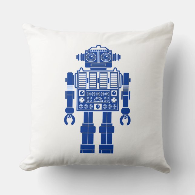 Robot 270620/08 - Navy Blue and White Throw Pillow (Front)