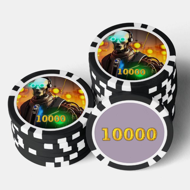 Robot 2 black gold 10000 striped poker chip (Stack)