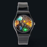 Robot 2 black silicone strap watch w numbers<br><div class="desc">Robot 2 watches are for National Science Day,  Science and Sci-Fi fans,  robot enthusiasts,  and cyberpunk art fans. Robot 2 is Steamy Raimon digital art.</div>