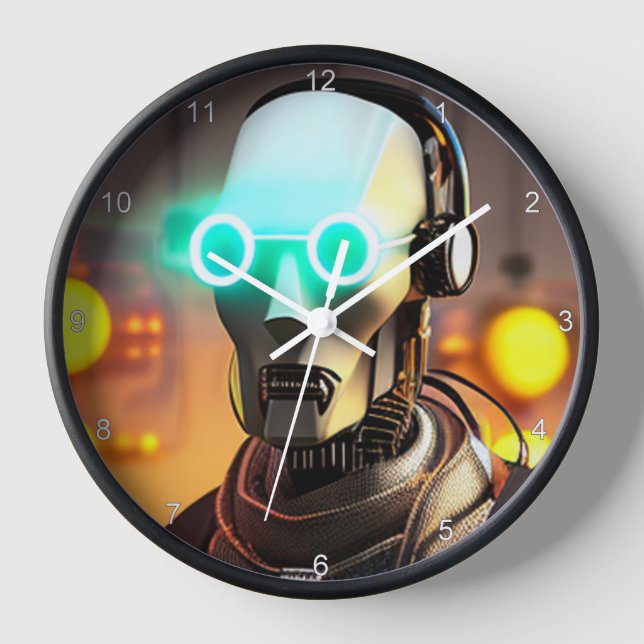 Robot 2 black wall clock w numbers (Front)