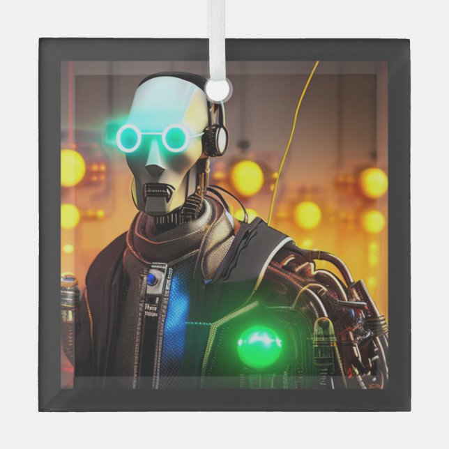 Robot 2 square glass ornament (Front)