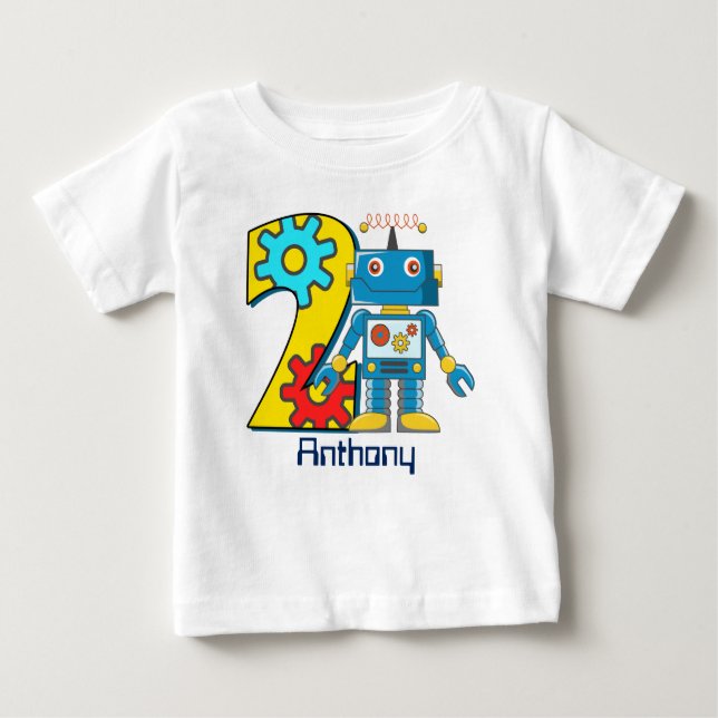Robot 2nd Birthday Custom Baby T-Shirt (Front)