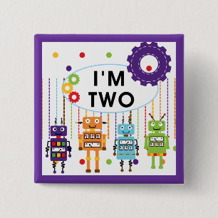 Robot 2nd Birthday tshirts and Gifts 15 Cm Square Badge