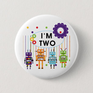 Robot 2nd Birthday tshirts and Gifts 6 Cm Round Badge