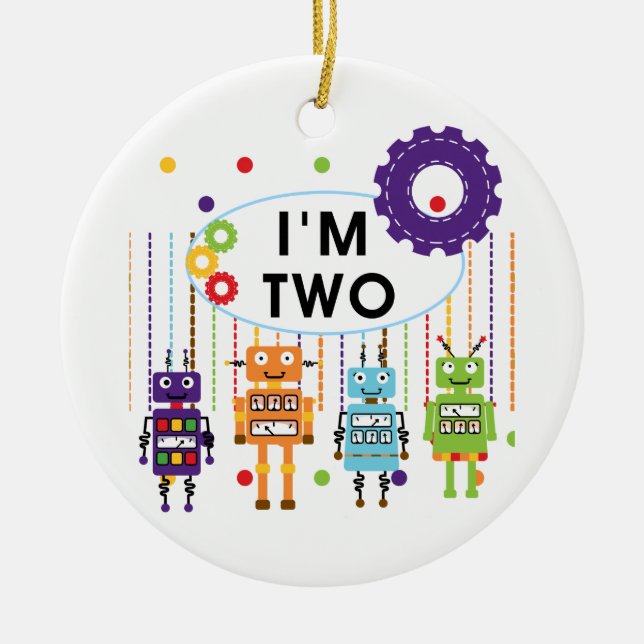 Robot 2nd Birthday tshirts and Gifts Ceramic Tree Decoration (Front)
