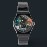 Robot 3 black silicone strap watch w numbers<br><div class="desc">Robot 3 watches are for National Science Day,  Science and Sci-Fi fans,  robot enthusiasts,  and cyberpunk art fans. Robot 3 is Steamy Raimon digital art.</div>