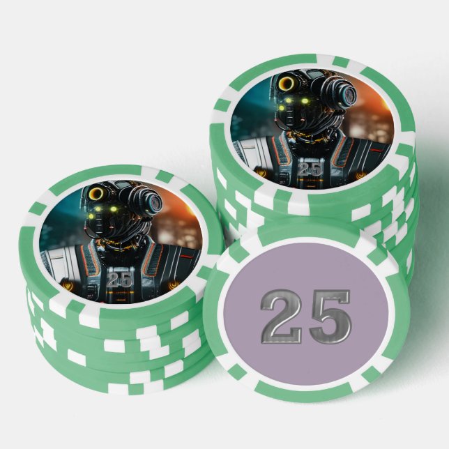 Robot 3 green 25 striped poker chip (Stack)